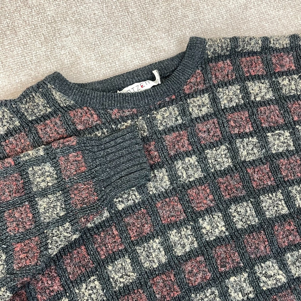 Vintage‎ Jantzen Sweater Mens Large Multicolor Textured Plaid Tight Knit Ribbed